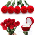 Lowest price customized red rose flower shape flocking velvet fabric ring box for jewelry diamond ring boxes